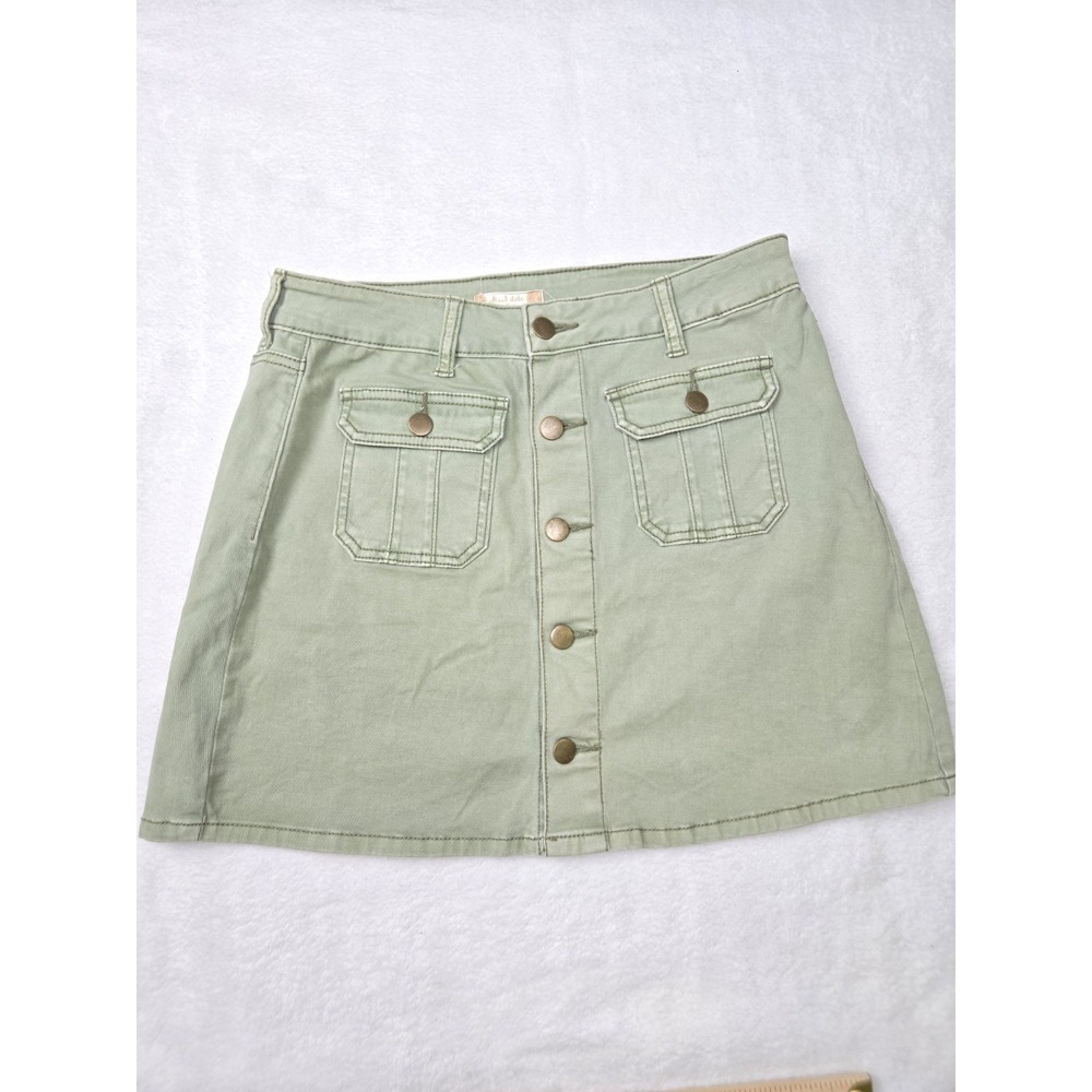 Altar'd State Womens Olive Green Button Front Short Skirt Size S Y2K Army Denim
